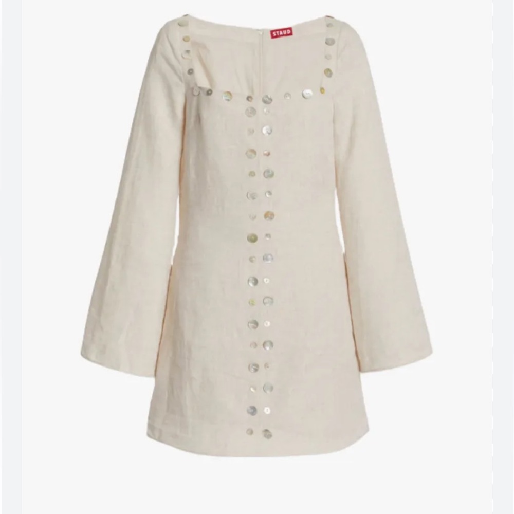 STAUD Cream Mini Dress with Sequin Stud Detail